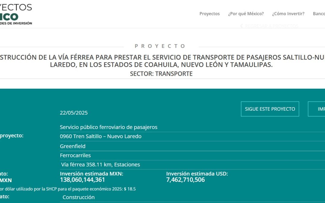 Licitacion para Construcción de la Via Ferrea Saltillo – Nuevo Laredo